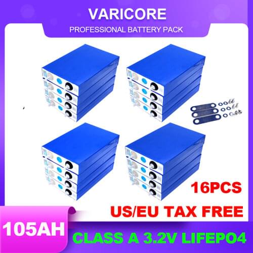 16pcs 3.2V 105Ah LiFePO4 battery pack Lithium iron phospha DIY 12V 24V RV Motorcycle Electric Car Solar Inverter Boat Batteries