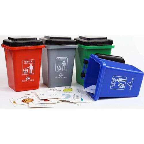 4pcs Educational Garbage Sorting Game Trash Can Toy Kids Children Learning Identify Garbage Classification Garbage Bin with Card
