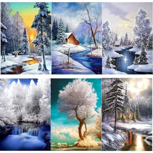 5D Diamond Embroidery Landscape Cross Stitch Winter Snow Scenery Diamond Painting Full Square Round Drill Mosaic Home Decor Gift