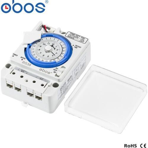 OBOS Din rial Analog Timer switch relay LED indicator time switch power reserve mechanical switch 24 hours Manual/Auto TB388