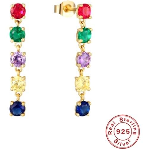 Canner 925 Sterling Silver Stud Earrings Mini Fancy Color Zircon Pendientes Earrings For Women Long Piercing Bijoux Femme