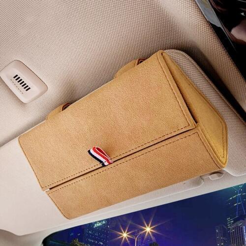Car Sun Glasses Holder Box Magnetic Visor Glasses Case Storage Organizer Turn Fur Leather 3 Color Universal Interior Accessories