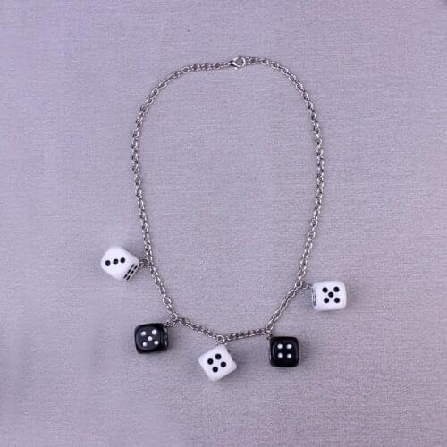 20 Pieces Wholesale Stainless Steel Chain Dice Necklaces For Women Punk Street Hip Hop Personality Dices Chokers Necklace di015