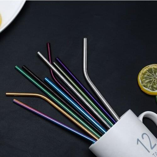 Titanium Plated Color Drinking Straw Reusable 304 Stainless Steel Straw Milk Tea Coffee Beverage Metal Straw Bar Party Accessory