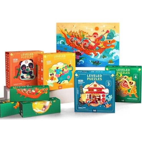 Toi Children Early Educational New Style Chinese Traditional Culture Level Kids Handmade Paper Cartoon Jigsaw Puzzle Game Toys
