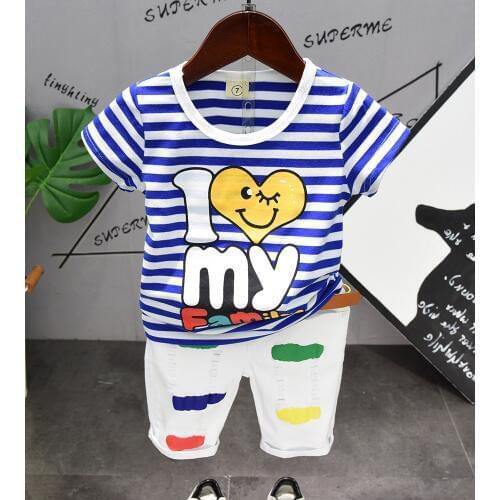 Kids Tracksuit Casual Printed Striped T-shirt Colored Shorts 2pcs Toddler Boys Clothing Set 2 3 4 5 6 Y Kids Clothes Baby Suits
