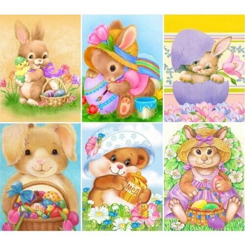 DIY Diamond Painting Easter Bunny 5C Diamond Mosaic Rabbit Cross Stitch Embroidery Cartoon Full Drill Wall Art Decoration Festiv