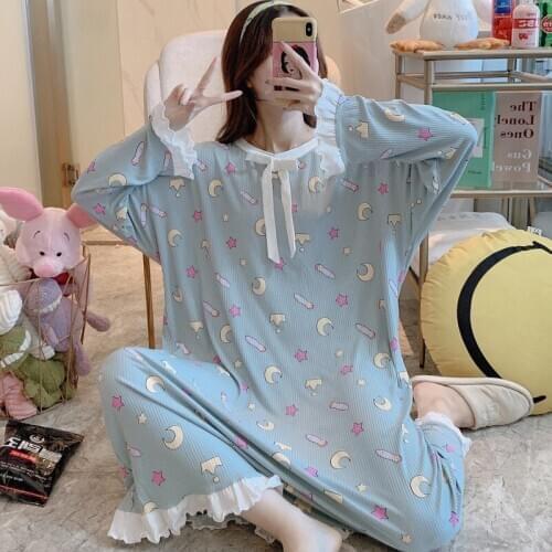 Home wear plus size nightdress 2020 Korean sleepwear spring autumn cotton nightwear long-sleeve loose yukata kimono robe pijamas