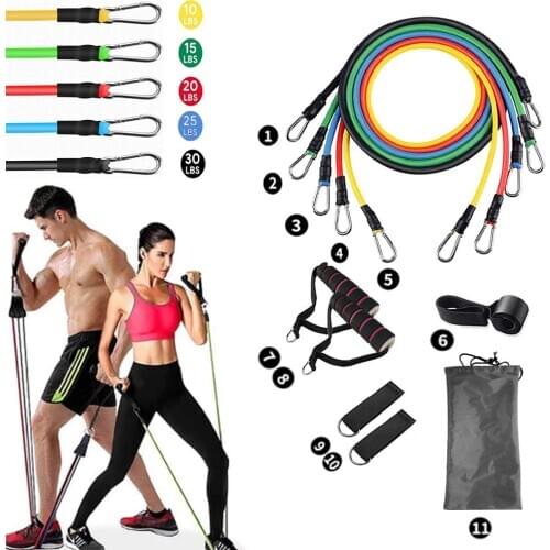 11 PCS Elastic Resistance Bands Set Portable Rubber Yoga Exercise Tube Band Pull Rope Fitness Training Workout Home Gym Expander
