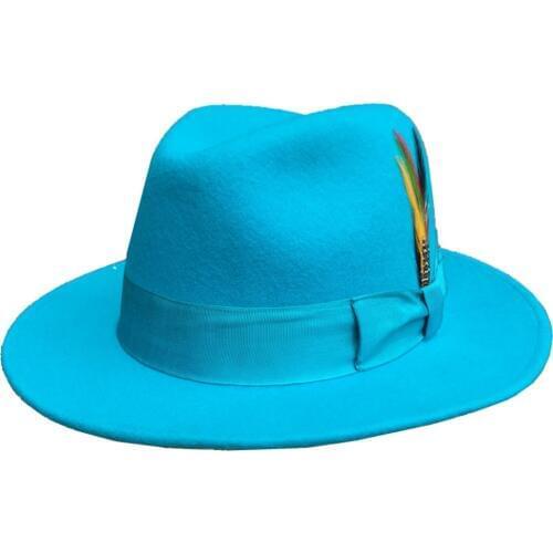 Classic Light Blue Classic Men 's Wool Felt Fur Fedora Hat Godfather Hat - Design in Italy