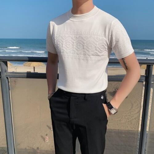 Summer Comfortable Ice Silk T Shirts Men Clothing 2021 Simple O-Neck Slim Fit Casual Short Sleeve Knitted Tee Shirt Homme 3XL-M