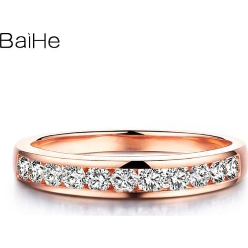 BAIHE Solid 18K White/Yellow/Rose Gold 0.44ct H/SI Round Natural Diamond Wedding Band Trendy Fine Jewelry Making Ring Women Man