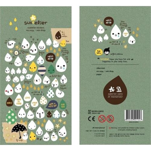 Korea Brand Suatelier Rain Drop Expression Scrapbooking Paper Sticker For DIY Stationery Book Diary Mobile Cups Desk Decoration