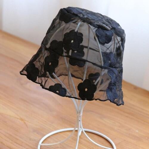 2021 New Lace Hat for Girls Soft Lace Flower Wide Brim Sun Hats Floppy Hollow Summer Fisherman Hats Children Bucket Hat