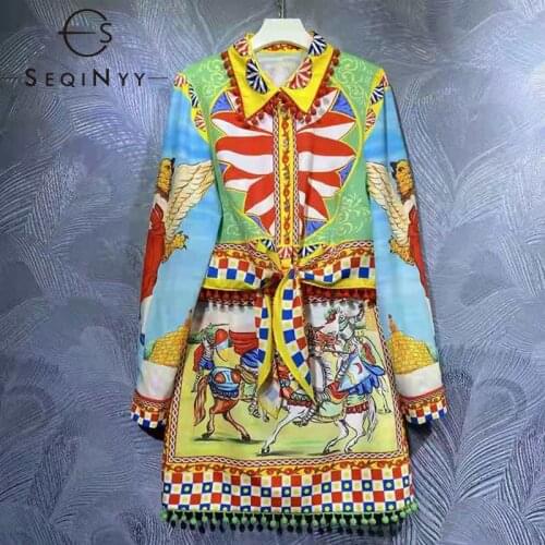 SEQINYY Summer Set Sicily Style New Fashion Design Women Runway Short Shirt + Slim Mini Skirt Vintage Warrior Plaid Print Suit