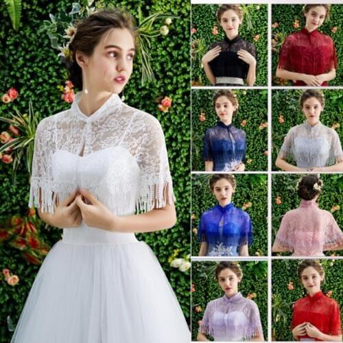 Summer Lace Bridal Wedding Cape Bolero Women Shrug Lace For Prom Evening Dress HIgh Neck Dress Shawl