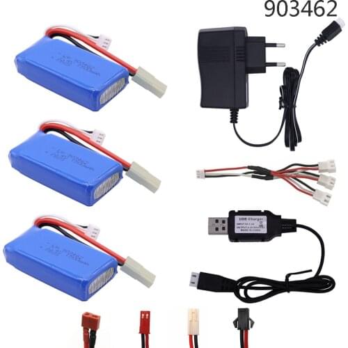 7.4V 1500mAh lipo battery 903462 with Charger cable set For FT009 RC Boat 12428 Lipo battery 2S 7.4V RC toy battery accessories