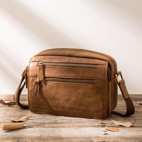 Retro Handmade Mens Bag Shoulder Messenger Bag Leather Messenger Bag Small Back Pack Casual Leather Bag Male Tide Bag Vintage