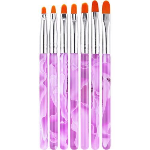 7pcs Professional Nail Brush Set Fiber Hair Acrylic Handle UV Gel Brush Pen Drawing Brush Nail Art Tool DIY Manicure Brushes Kit