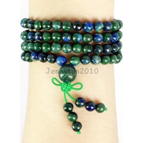 Natural Azurite In Lapis Lazuli 6mm Gems Stone Buddhist 108 Beads Prayer Mala Multi-Purpose Stretchy Bracelet 5Strands/Pack