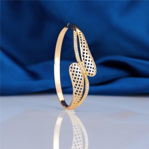 Jennifer New Hollow Bangles Natural Copper Women Bangles double-vane white Wedding Luxury Fine Classic Fashion Jewel
