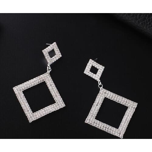 New Fashion Personality Exaggerated Metal crystal Earrings Simple square crystal Earrings For Women Jewelry Accessories E711