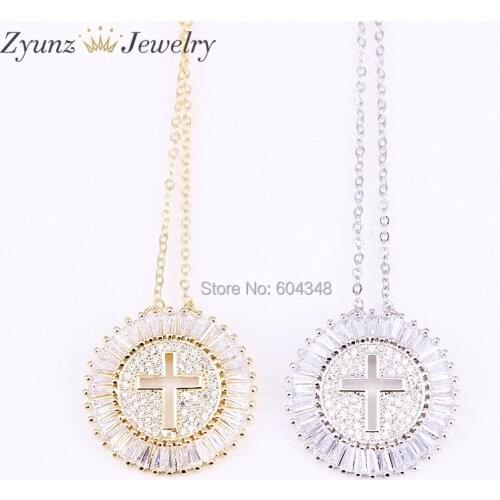 5 Strands ZYZ296-0229 Micro pave cz round shape jewelry pendant necklace CZ zirconia cross pendant necklace in gold/silver color