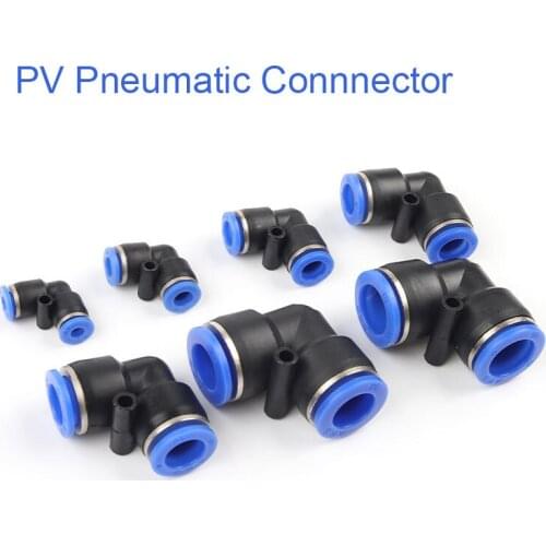 1PCS PV Pneumatic Fitting Tube Connector Fittings Air Quick Water Pipe 4mm-16mm Push In Hose Quick Connector Angle Adapter Plug