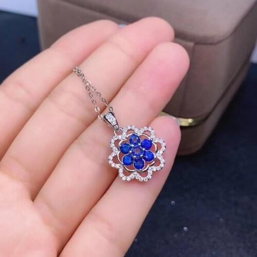 Fashion round internet Sun flower natural blue sapphire gem Pendant natural gemstone pendant S925 silver girl party gift jewelry