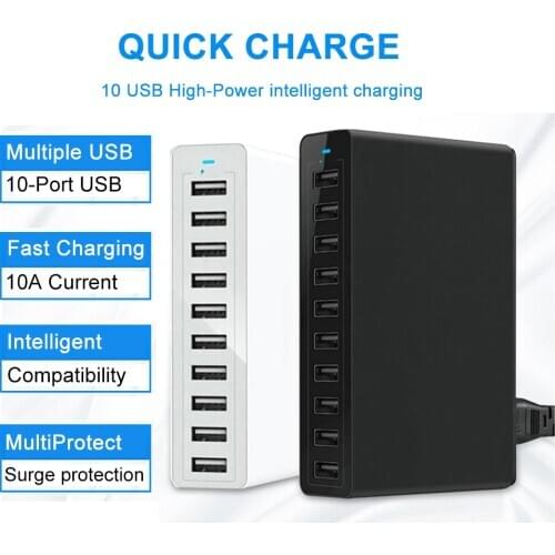 Multiple USB Charger Portable 50W Fast Charging 10 Port Mobile Phone Charger For iPhone Xiaomi Samsung Multi USB Charger Station
