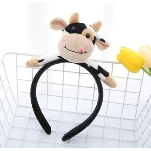 Lovely Little Cow Head Plush Headband 3D Stuffed Cartoon Animal Hair Hoop Women Girls Autumn Makeup Wash Face Bandana