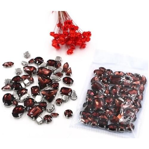 Sell at a loss! mixed shape Wine red cystal glass sew on rhinestones with silver base diy clothing accessories SWM08