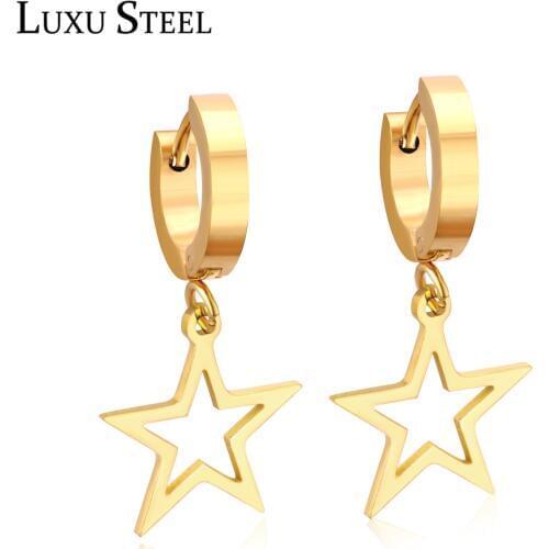LUXUSTEEL Hoop Earrings 2020 Brinco Party Stainless Steel Gold Color Star Shape Pendants Anti-allergy Earring Fashion Jewelry