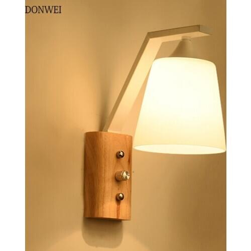 Modern Wooden Wall Lamps Living Room Bedroom Bedside AC96-260V E27 LED Sconce black white Lamp Aisle Lighting decoration