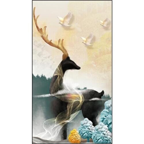 Modern Gold Moon Tree and Deer Diamond Painting Full Square Drill stickers Diamond Mosaic Animal Diamond Embroidery Cross Stitch