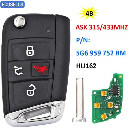 3+1/4 Button Smart Remote Car Key ASK 315Mhz For VW for Volkswagen Jetta Atlas Golf GTI / MQB AES / P/N: 5G6 959 752 BM / HU162