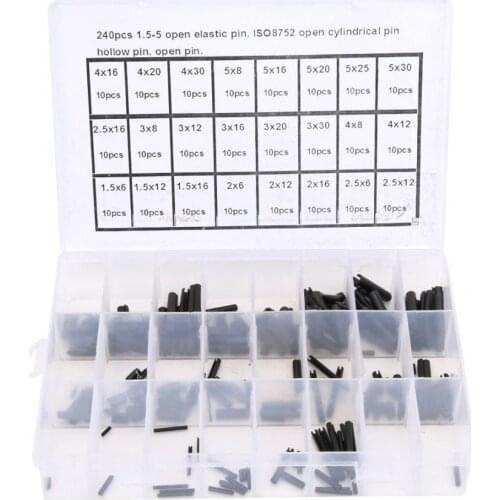 240Pcs Elastic Cylindrical Pin Carbon Steel Hollow Positioning Auxiliary Parts 1.5-5 Tool