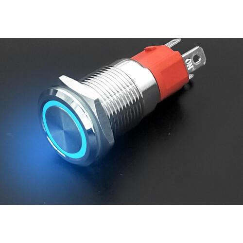 10A high current high power16mm waterproof metal push button nickel plated brass flat round Switch latching 4 pins 1NO Flat head