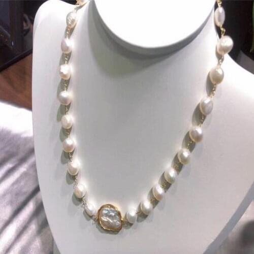 Jewelry hand made fresh wate 14k gold filled 100% Natural Baroque Pear Necklace for wogmen