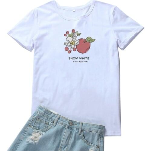 Snow White Apple Blossom Tshirt Women Beautiful Flower Print Women Tees Fashion O-neck Women T-shirt Casual White T Shirt Women