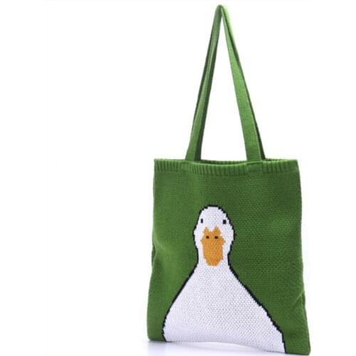 Ladies Fashion Cartoon Knitted Fabric eco-friendly Shoulder Hand Tote Bag Retro Casual Fun Kawaii Strap Beach Bag Wallet Purses