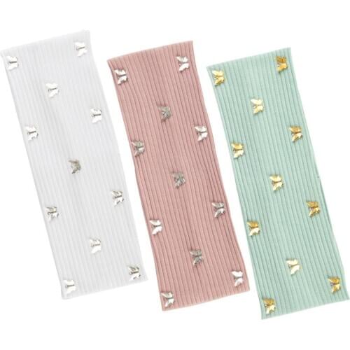 Women Bohemian Knitted Hair Bands With Butterfly Girl Ribbed Elastic Hand-Made Bandage Solid Color Elastic Flat Headbands