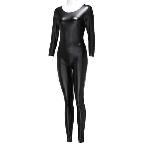 Latex Catsuit Faux Leather Women Jumpsuits Black wetlook Bodysuit Sexy Bodycon Erotic Costume clubwear S M LXL XXL 3XL 4XL
