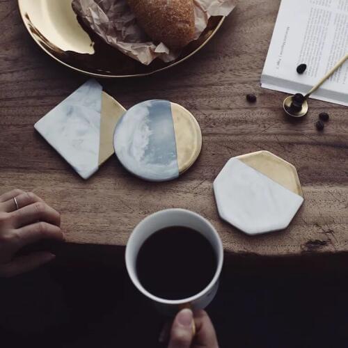 Gold Marble gray pink Coasters Ceramic Coaster Tea Cup Pad Round Table Mat Coaster Coffee Tea Cup Place Mats 1pc