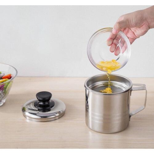 1.2L Stainless Steel Oil Strainer Pot Container Jug Storage Can with filter Cooking Oil Pot Hot