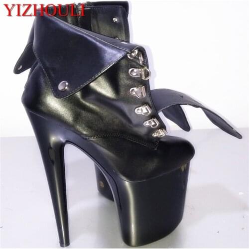 17-18-20 cm high heels, female leather boots, high platform back zipper strap ladies' ankle boots