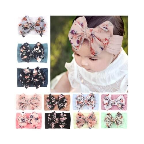 2020 new Print Flower Cartoon Bow Elastic Headbands Toddler Turban Hair Band Baby Girl Bows Hair Accessories