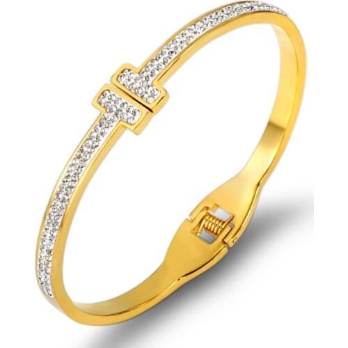 2021 Winter Popular Style Stainless Steel Jewelry Bracelet Double T Bracelet Female Trend Open Buckle Spring Bracelets For Women