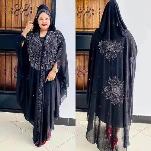 Plus Size 2021 Kaftan Abaya Dubai Muslim Dress Kimono African Dresses For Women Open Abayas Turkish Chiffon Hooded Dress Elegant