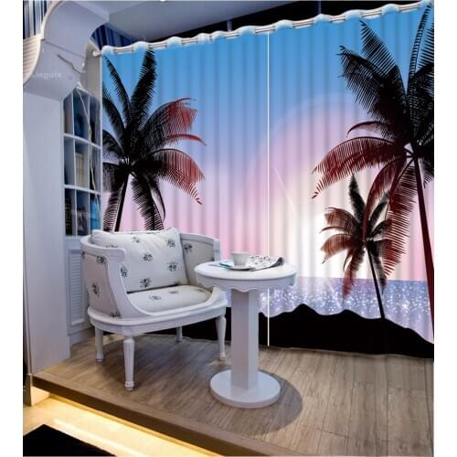 3D Curtain Fashion Customized Sunset Coconut Tree Photo Custom Size 3D Curtain Blackout Living Room Curtains For Bedroom